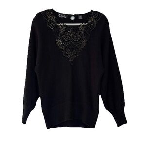 Cavalini, Angora Blend Embroidered Sweater , Black Color, Sz S